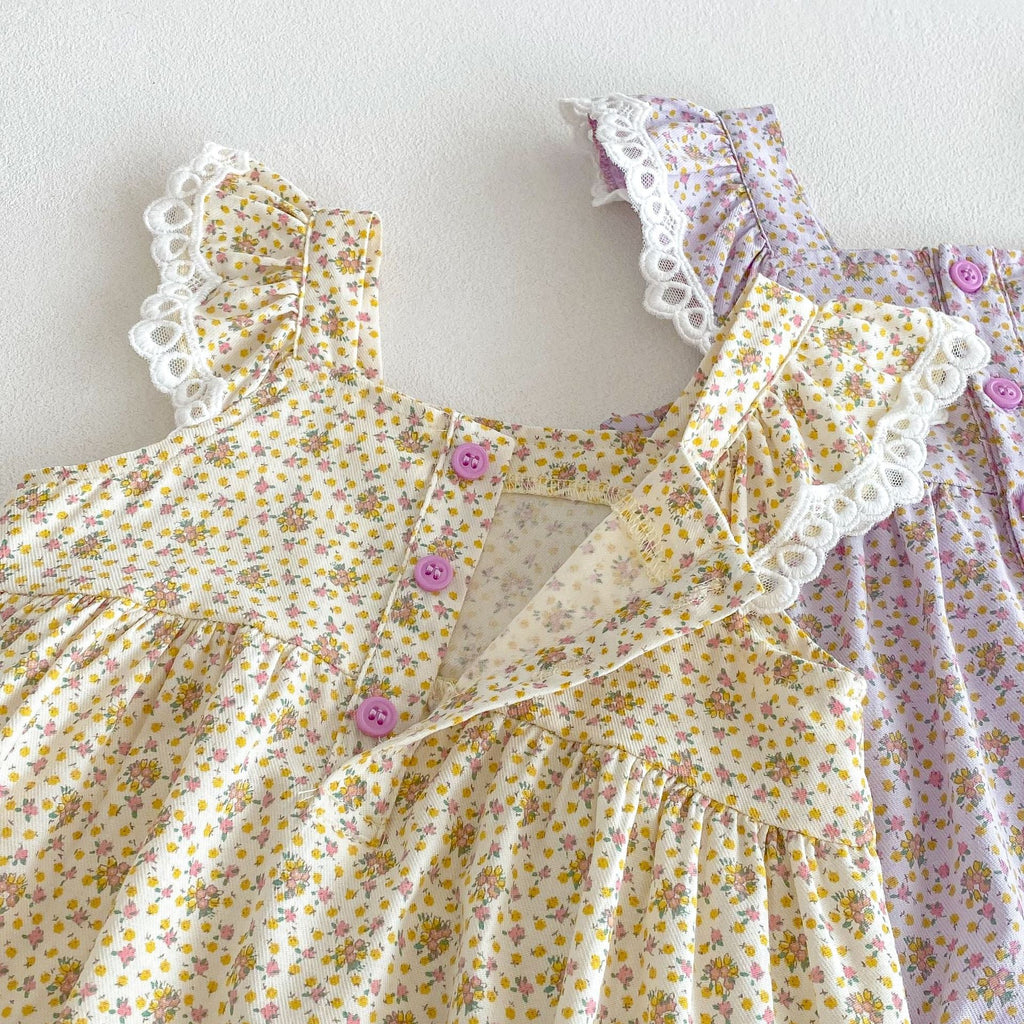 Summer Arrival Baby Girls Cute Floral Pattern Fly Sleeves Onesies