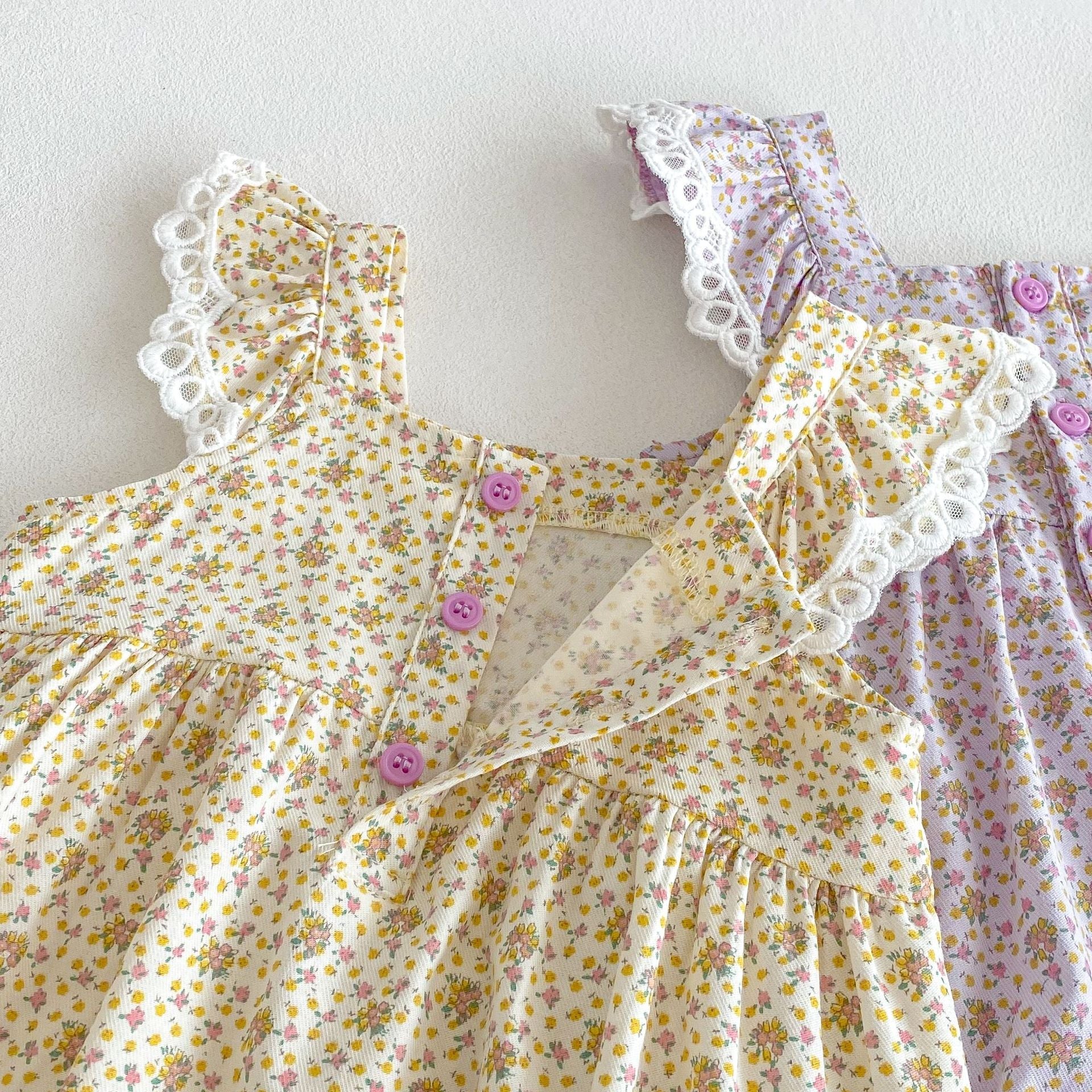 Summer Arrival Baby Girls Cute Floral Pattern Fly Sleeves Onesies