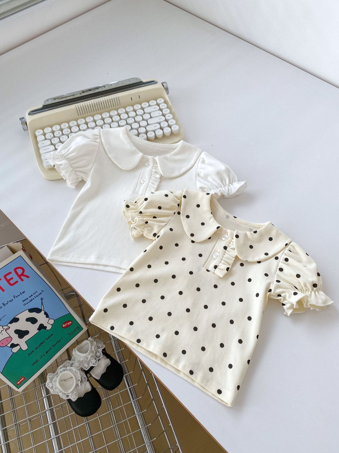 Summer Baby Kids Girls Fashion Short Sleeves Base Shirt And Skirt Clothing Set