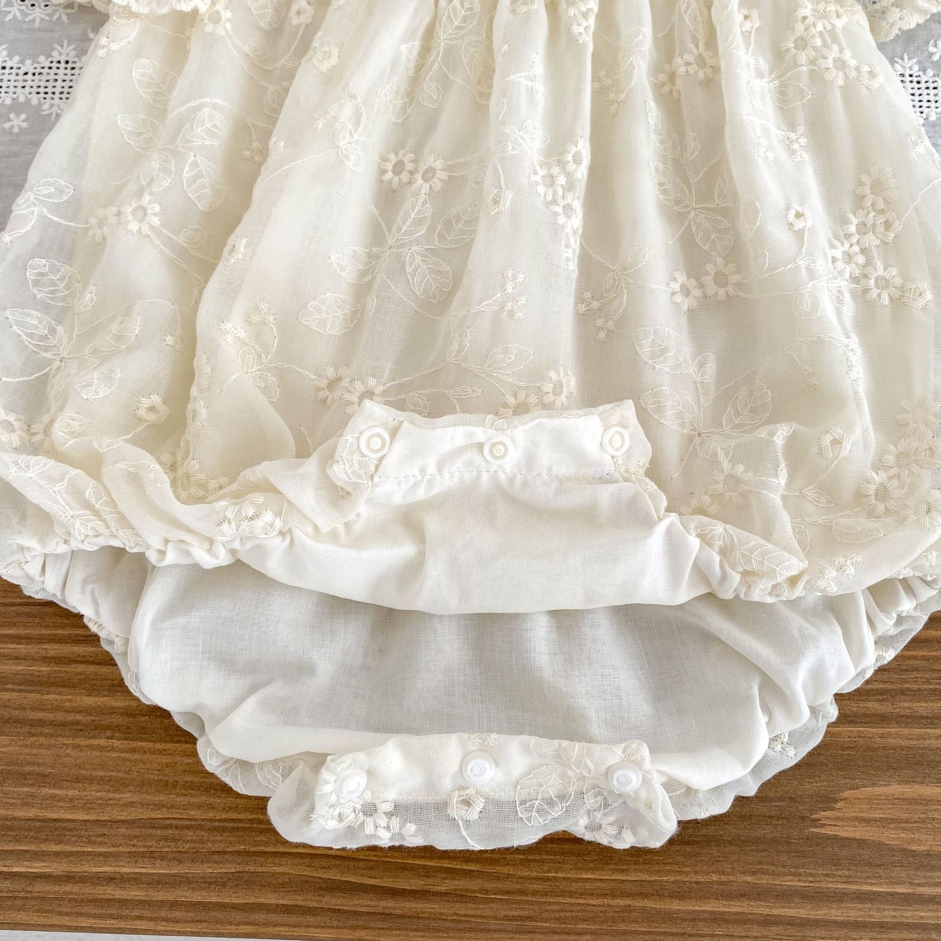 Summer Arrival Baby Girls Apricot Tulle Fly Sleeves Flowers Embroidered Pattern Onesies