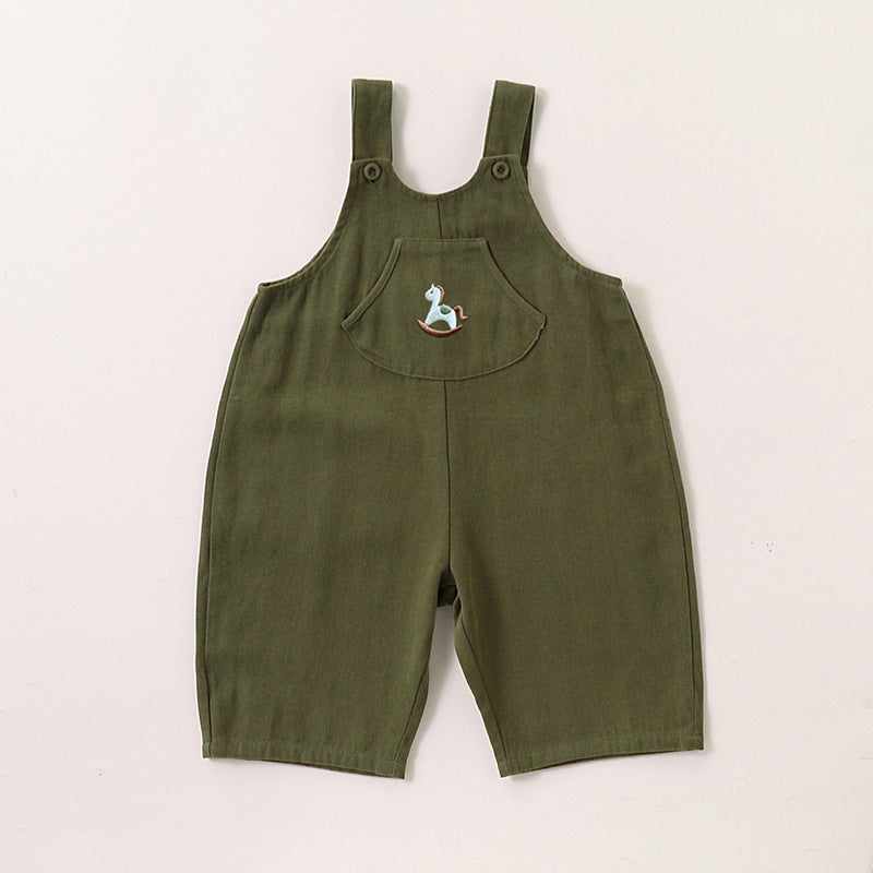 Autumn Baby Unisex Cute Rabbit Print Turn-down Collar Top and Embroidered Overalls