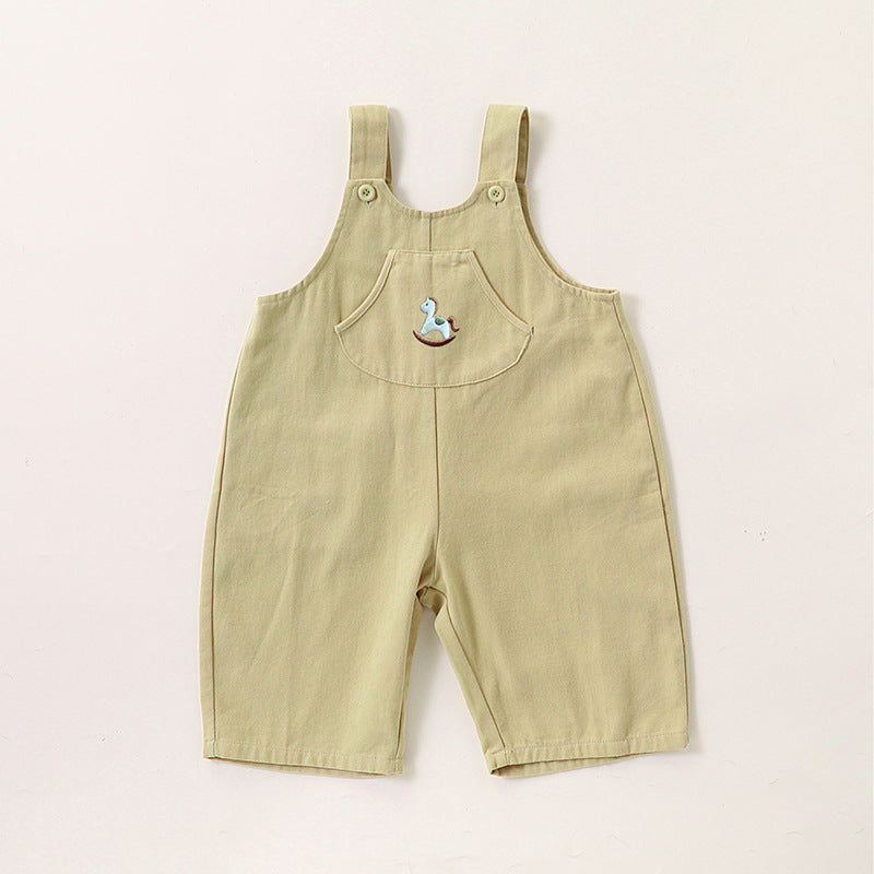Autumn Baby Unisex Cute Rabbit Print Turn-down Collar Top and Embroidered Overalls