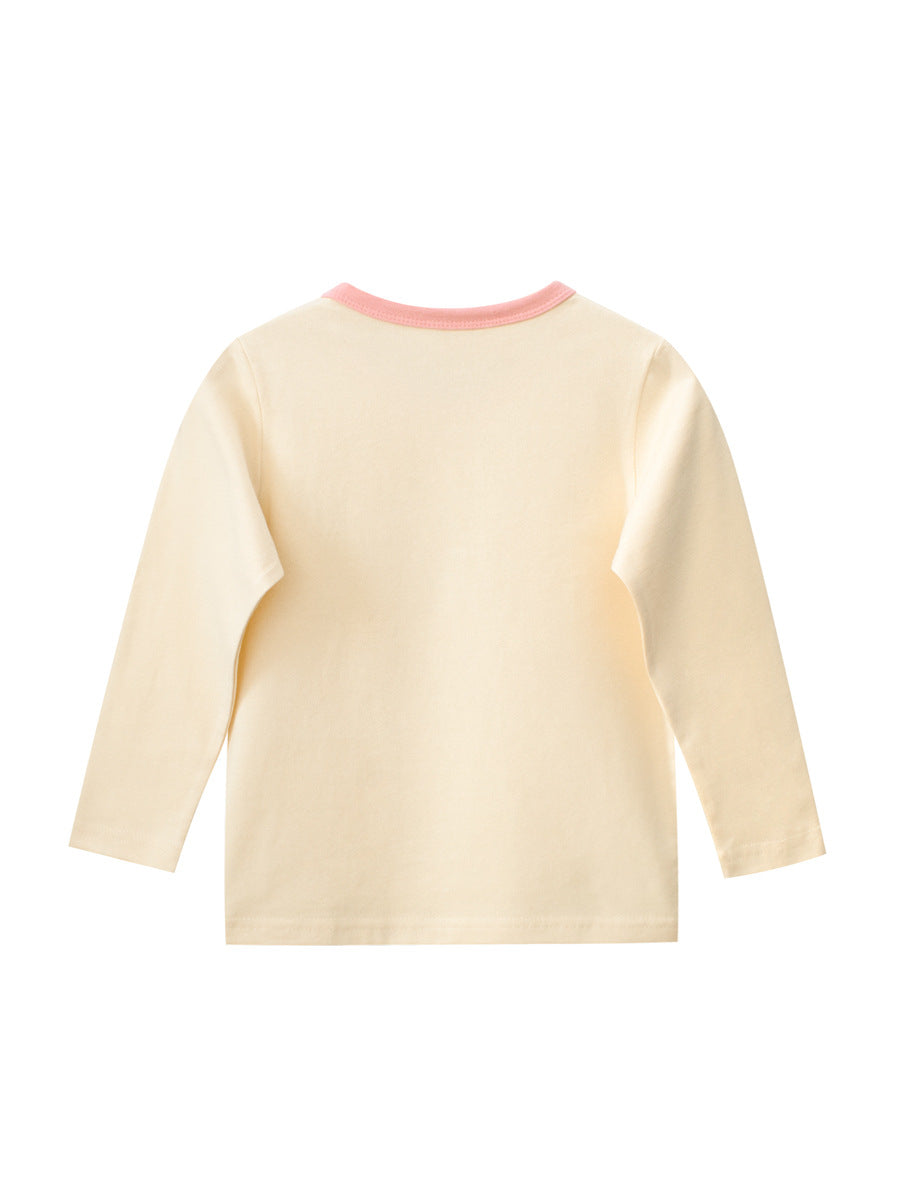 Autumn Arrival Kids Girls Teddy Print Crew Neck Long Sleeves Color Patchwork Shirt